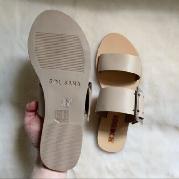 Free People Sol Sana April II Slide Sandals Flats Straps Leather Buckle Ecru 6 - Picture 12 of 15